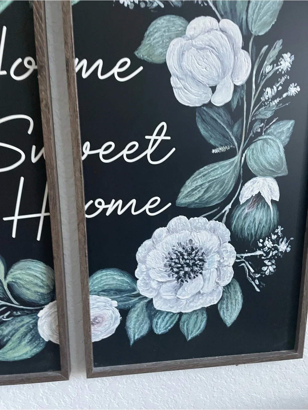Home Sweet Home Floral Wreath Wall Art - White & Green